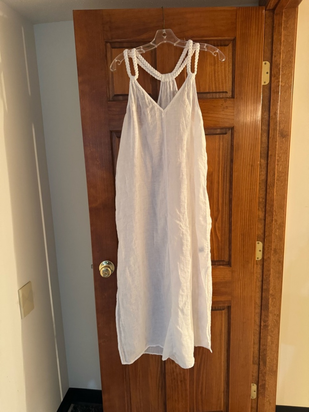 Rachel Zoe White Linen Rope Strap Beachy Shift Dress L Resort Vacation Boho